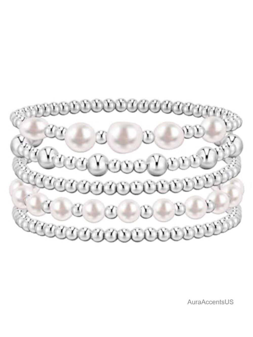 14k Gold Plated Beaded Bracelet Set Stackable Stretch Strand Bracelets for Women
